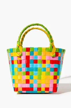 Colorblock Basketwoven Tote Bag