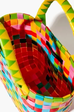 Colorblock Basketwoven Tote Bag