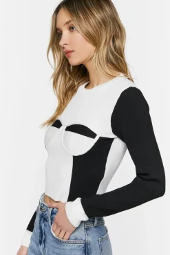 Colorblock Bustier Long-Sleeve Top