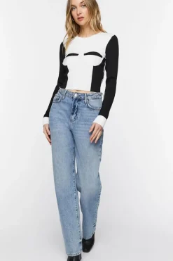 Colorblock Bustier Long-Sleeve Top