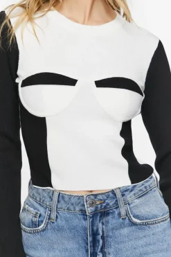 Colorblock Bustier Long-Sleeve Top