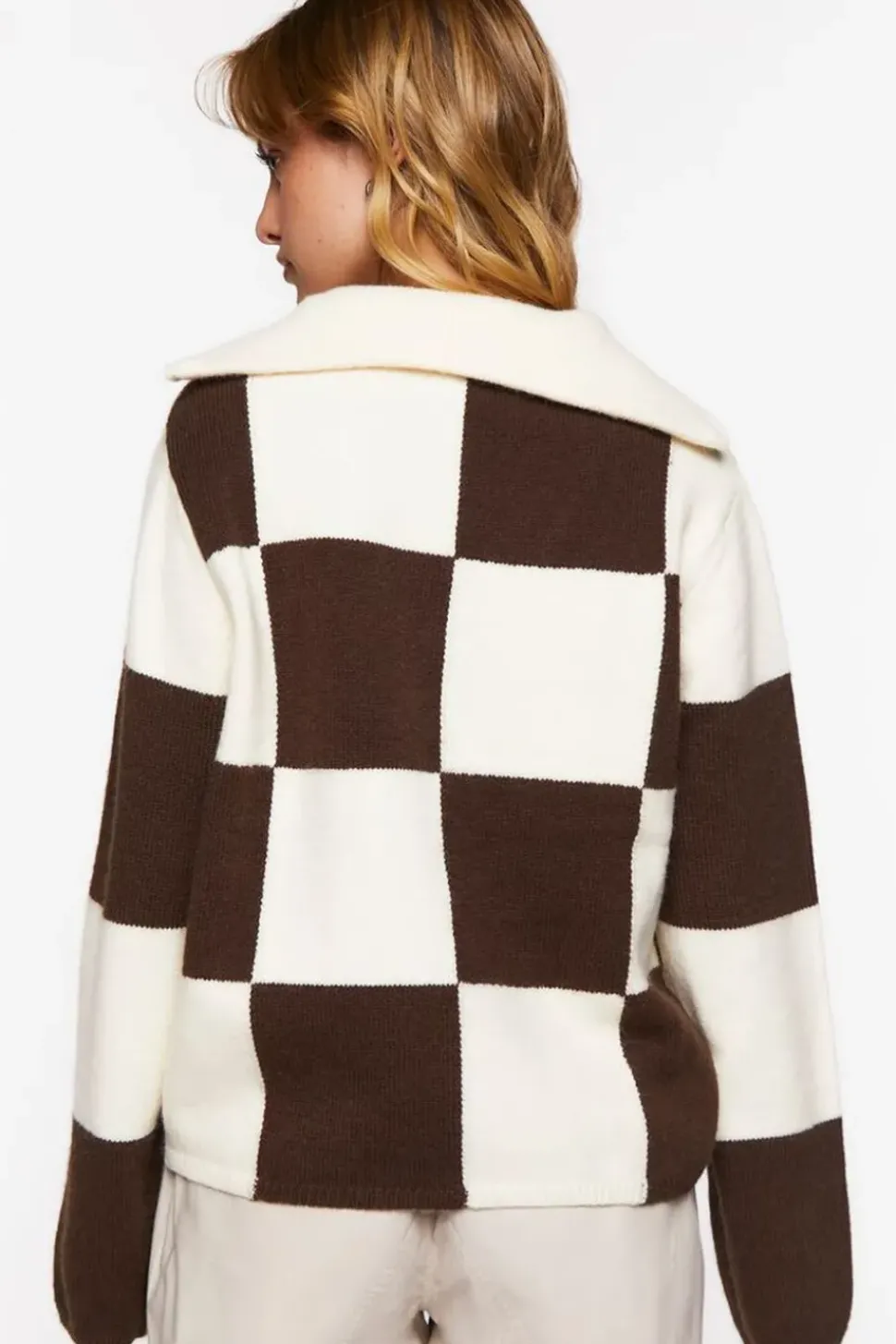 Colorblock Checkered Half-Zip Sweater