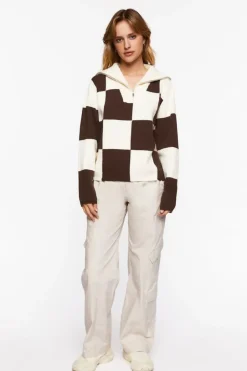 Colorblock Checkered Half-Zip Sweater