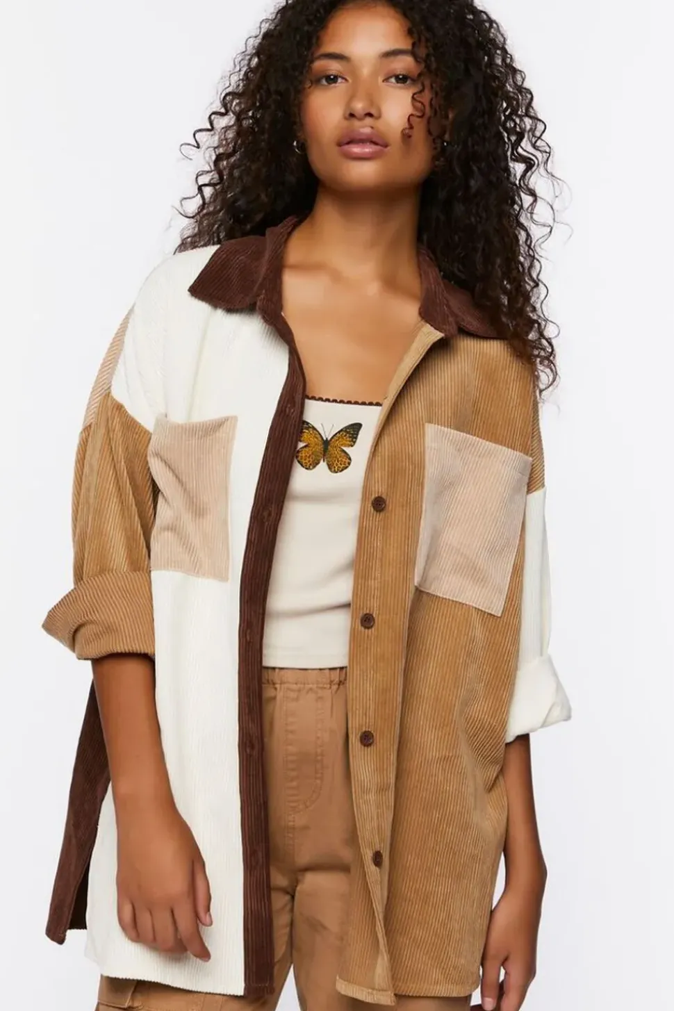 Colorblock Corduroy Shacket