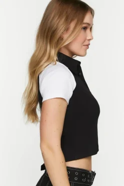 Colorblock Cropped Polo Shirt
