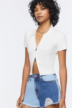 Colorblock Frayed Denim Shorts