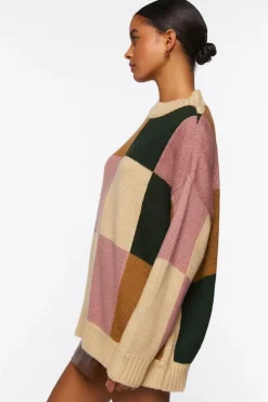 Colorblock Mock Neck Sweater