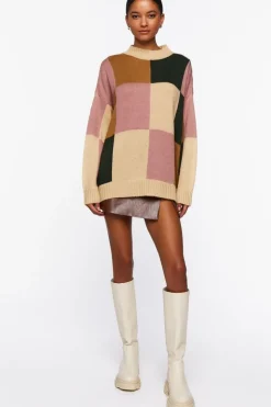 Colorblock Mock Neck Sweater