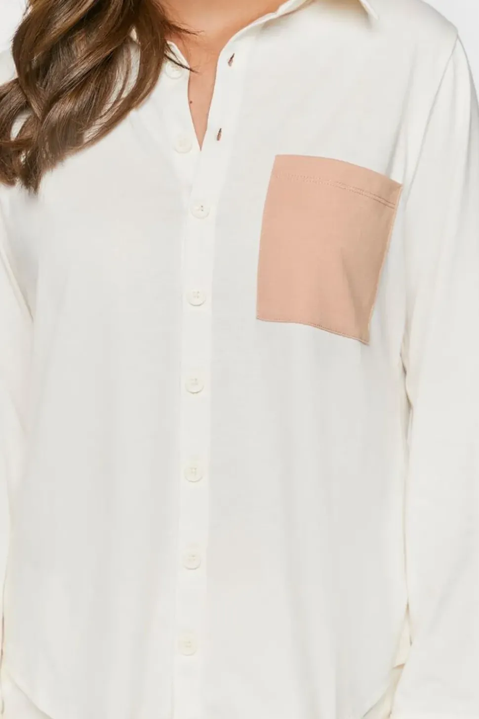 Colorblock Patch-Pocket Pajama Shirt