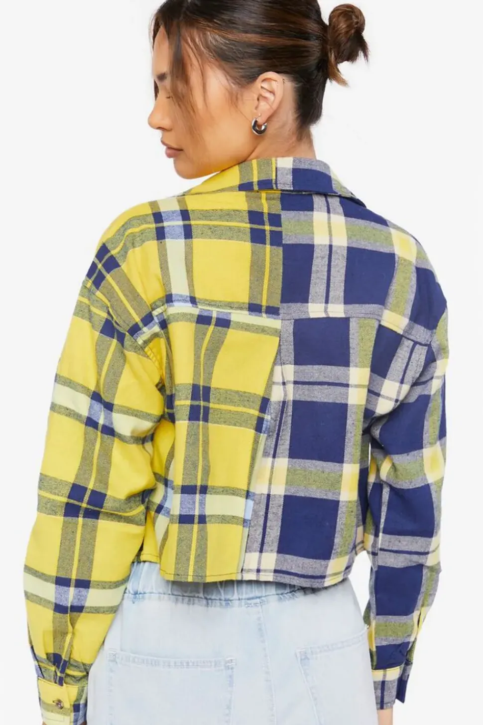 Colorblock Plaid Cropped Shirt