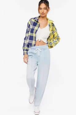 Colorblock Plaid Cropped Shirt