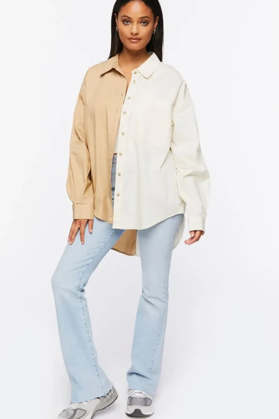 Colorblock Poplin High-Low Shirt