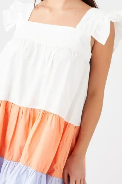 Colorblock Tiered Poplin Mini Dress