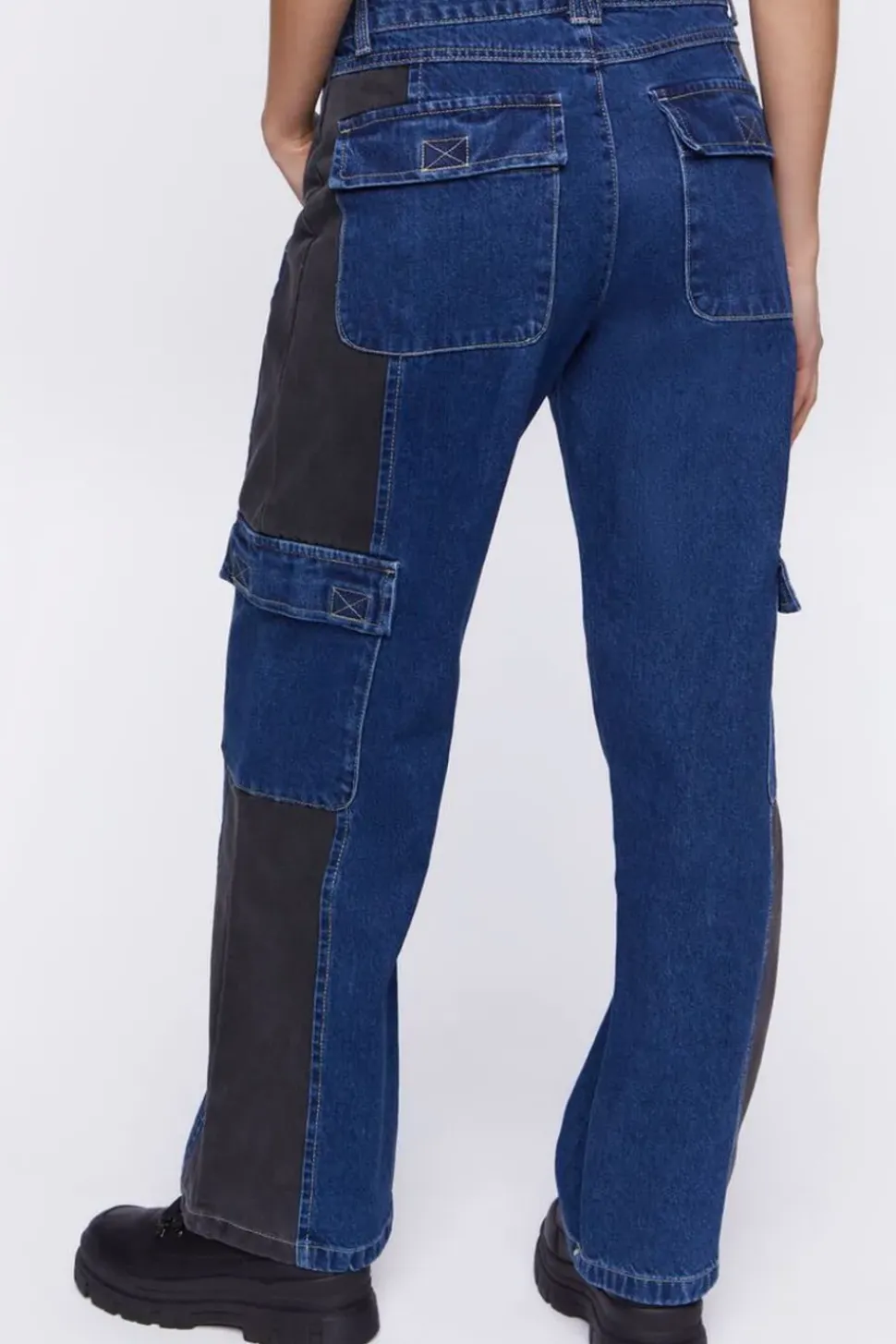 Contrast-Panel High-Rise Dad Jeans