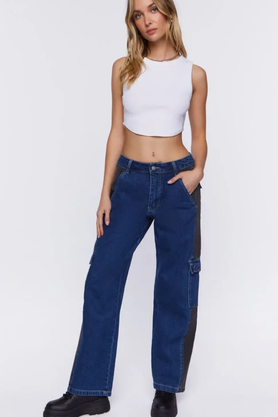 Contrast-Panel High-Rise Dad Jeans