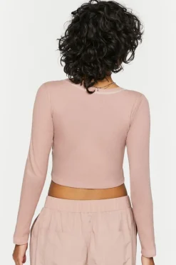 Contrast-Seam Long-Sleeve Crop Top