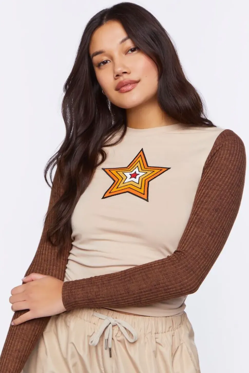 Contrast-Sleeve Star Graphic Baby Tee