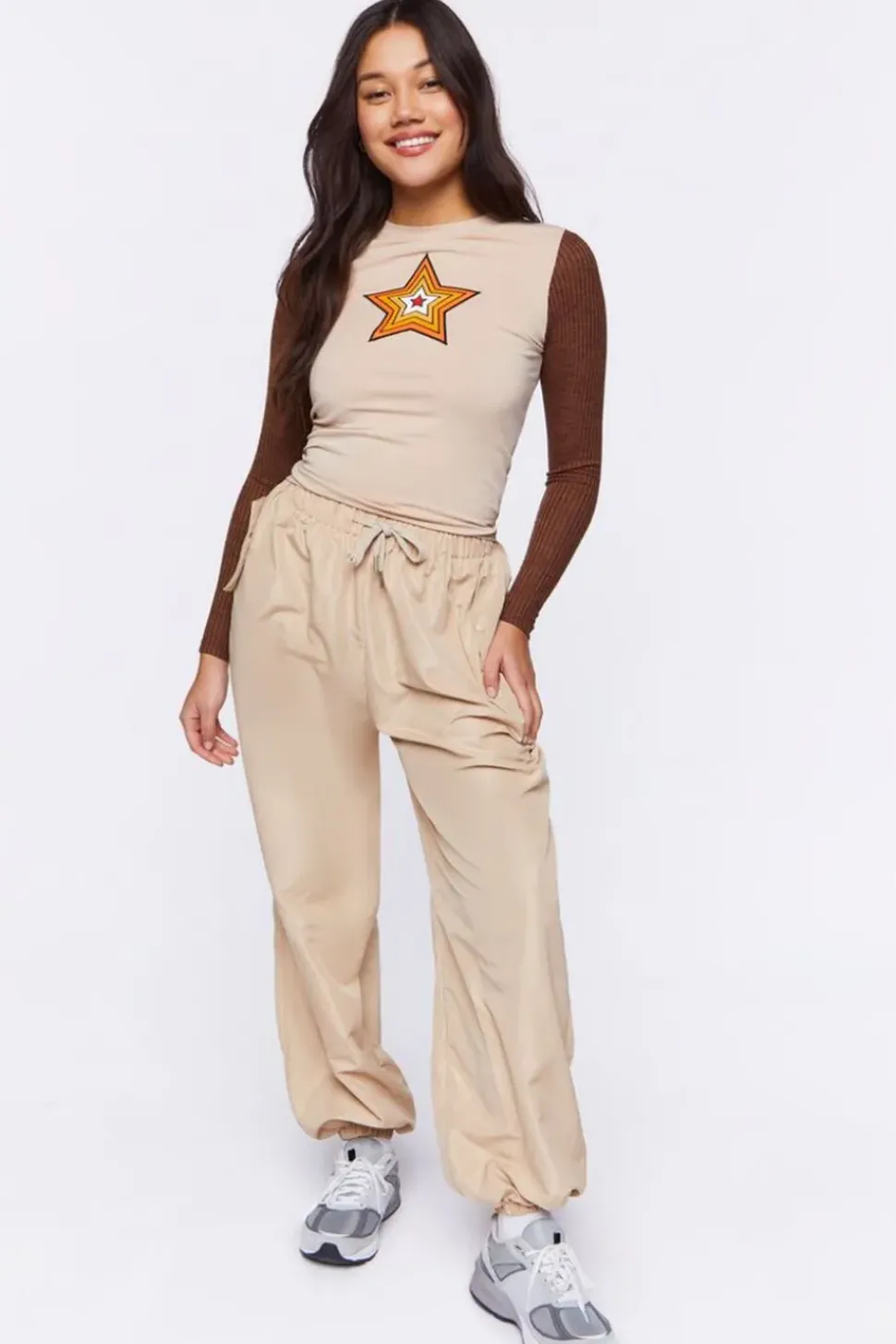 Contrast-Sleeve Star Graphic Baby Tee