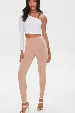 Contrast-Stitch Ribbed Leggings