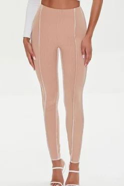 Contrast-Stitch Ribbed Leggings