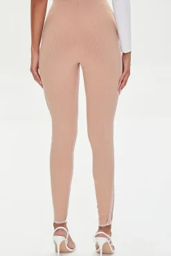 Contrast-Stitch Ribbed Leggings