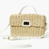 Contrast-Trim Basketwoven Crossbody Bag