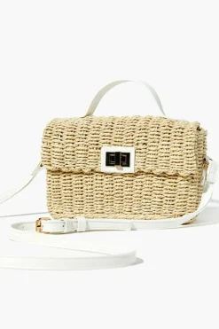 Contrast-Trim Basketwoven Crossbody Bag