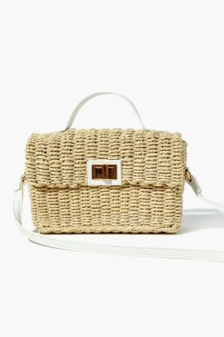 Contrast-Trim Basketwoven Crossbody Bag