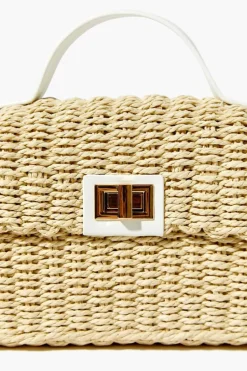 Contrast-Trim Basketwoven Crossbody Bag