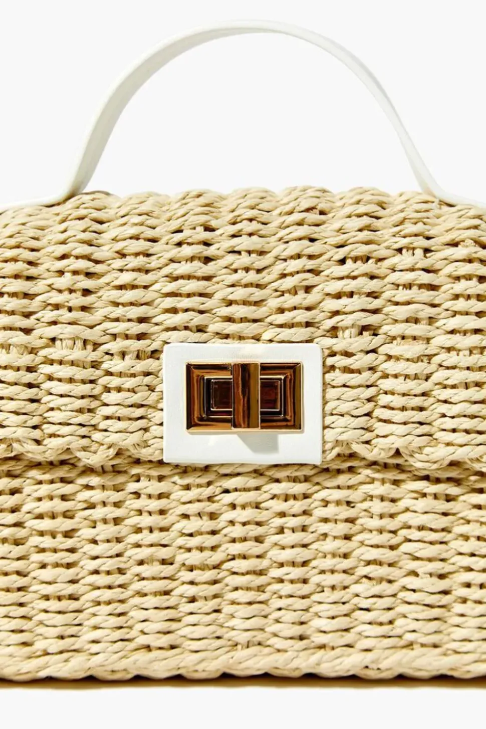 Contrast-Trim Basketwoven Crossbody Bag