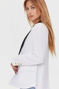 Contrast-Trim Buttoned Blazer