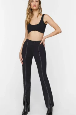 Contrast-Trim Split-Hem Pants