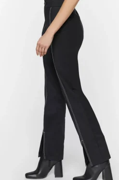Contrast-Trim Split-Hem Pants