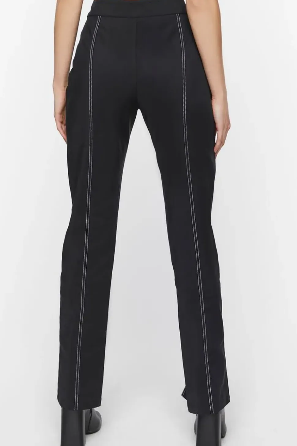 Contrast-Trim Split-Hem Pants