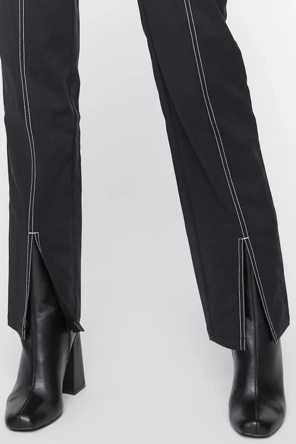 Contrast-Trim Split-Hem Pants