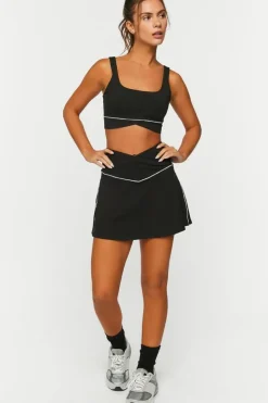 Contrast-Trim Tulip-Hem Sports Bra