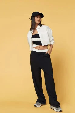 Contrast-Trim Wide-Leg Pants