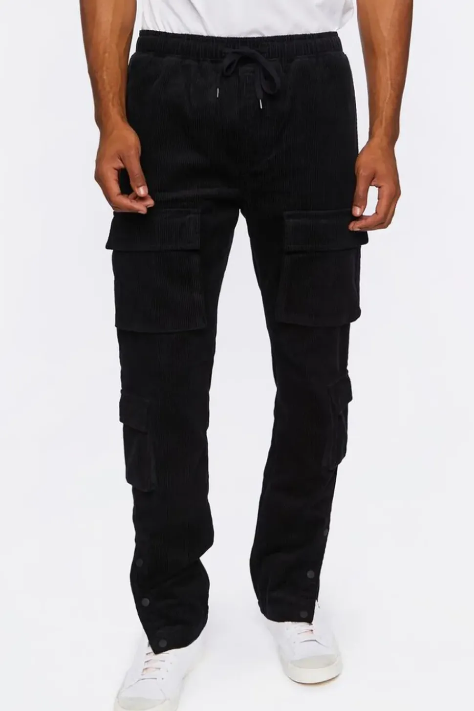 Corduroy Button-Hem Slim-Fit Pants