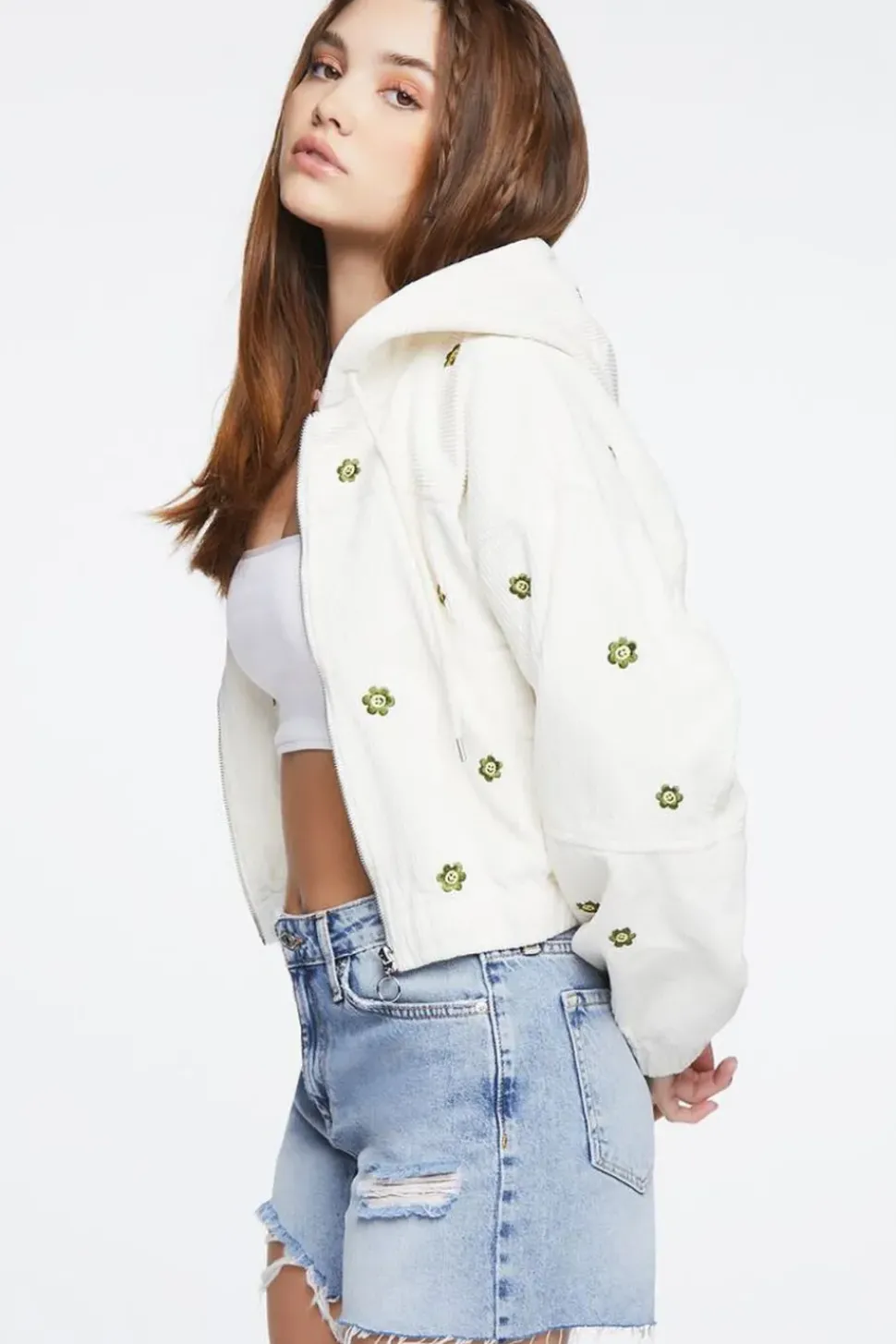 Corduroy Floral Embroidered Jacket
