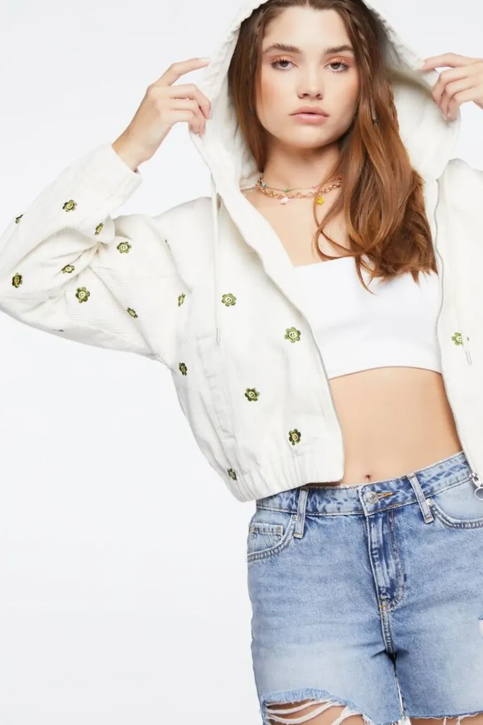 Corduroy Floral Embroidered Jacket