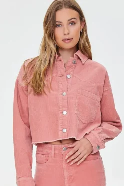 Corduroy Frayed Cropped Shacket