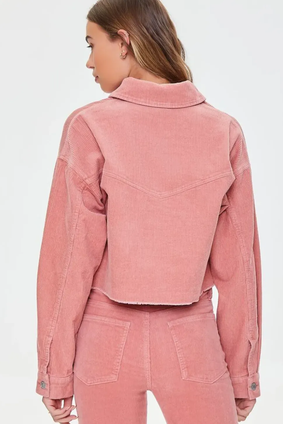 Corduroy Frayed Cropped Shacket