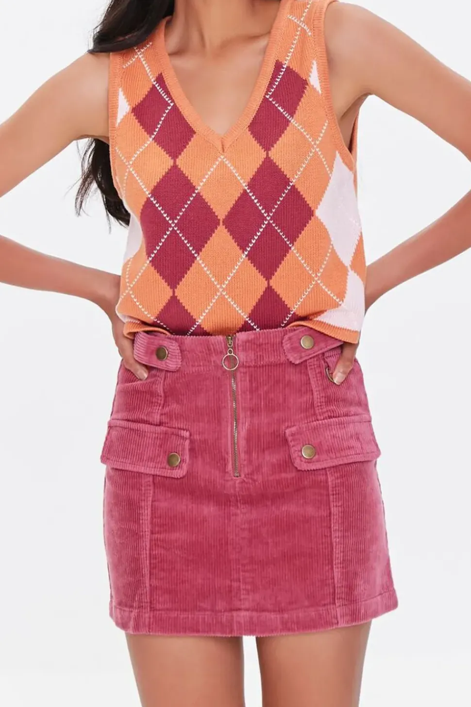 Corduroy O-Ring Mini Skirt