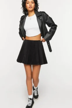 Corduroy Pleated Mini Skirt