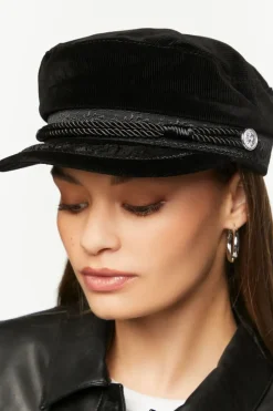 Corduroy Rope-Trim Cabbie Hat
