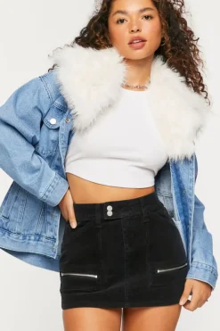 Corduroy Zipper Mini Skirt