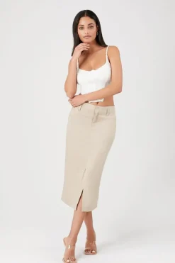 Cotton-Blend Pencil Midi Skirt