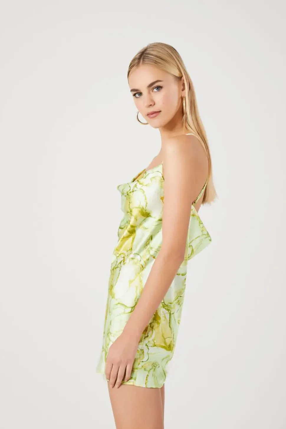 Cowl Neck Marble Print Slip Dress