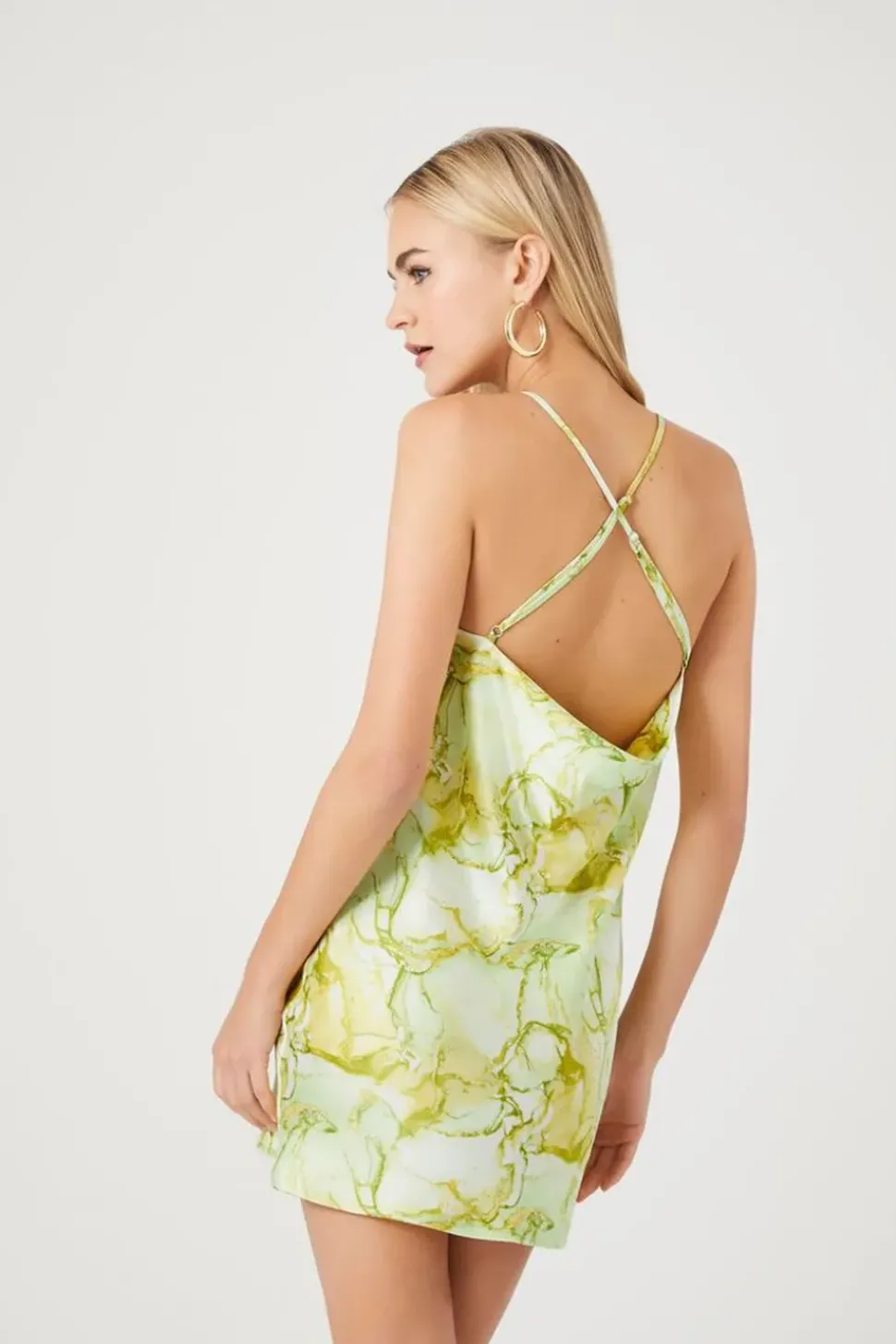 Cowl Neck Marble Print Slip Dress