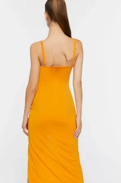 Cowl Neck Slit Midi Dress